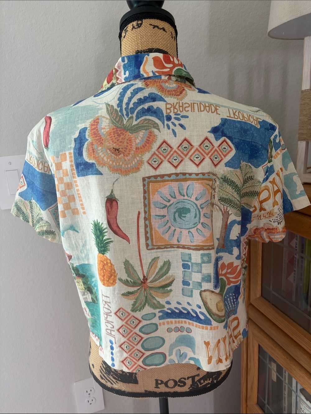 Cropped Tropical Print Button-Front Jacket - Multi - Picture 3 of 6